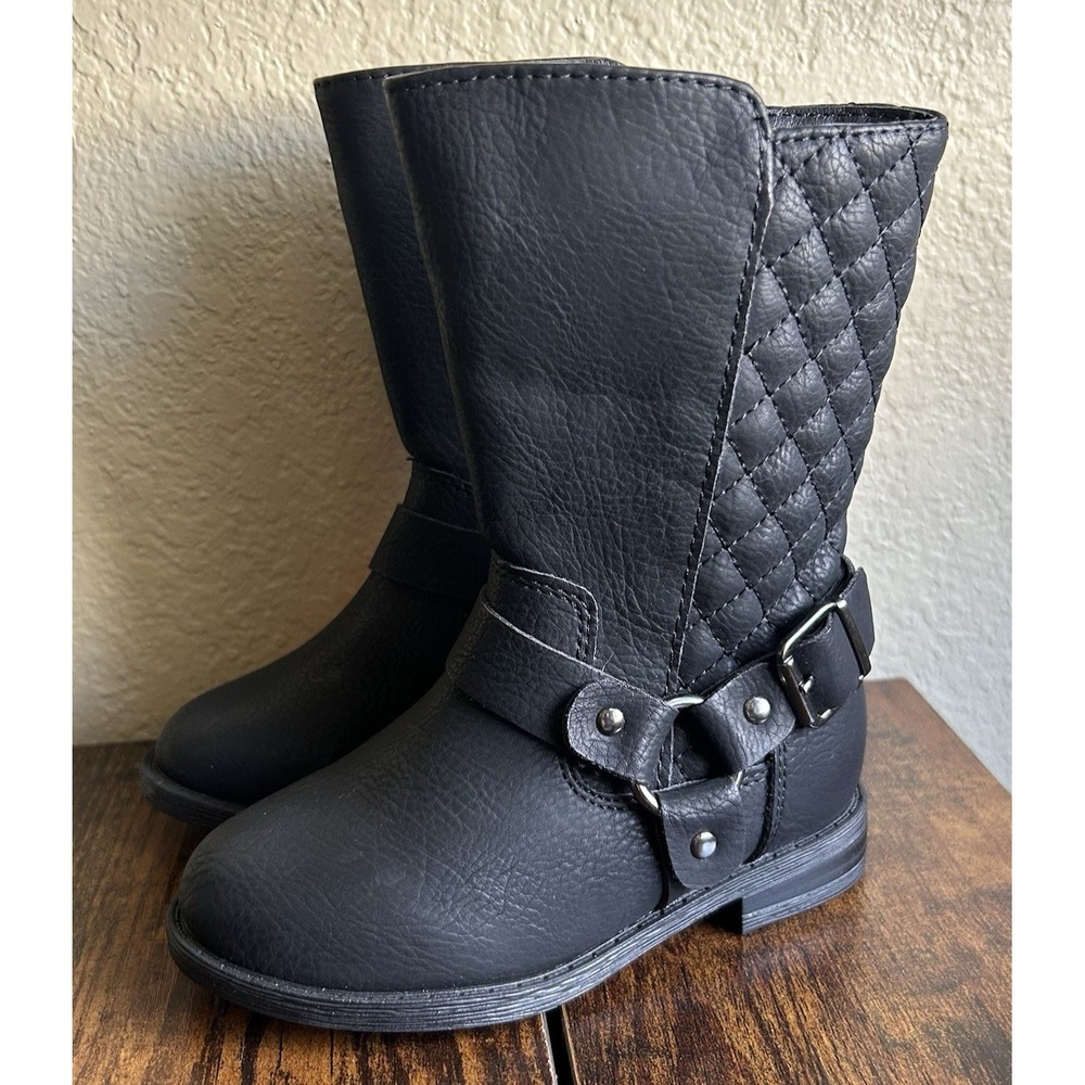 Wonder Nation Girls Black Mid-Calf Zip Boots Buckle Back To School Fall Size 7